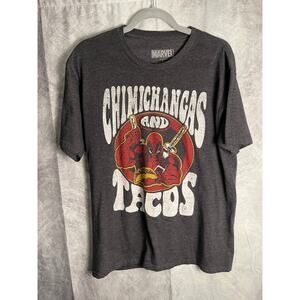 Marvel Deadpool Chimichangas and Tacos Graphic T-Shirt Gray Size Large